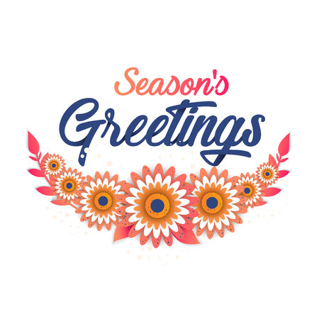 Season s greeting template with beautiful origami floral elements