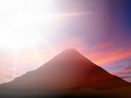富士山サンライズ夕日を背景 写真素材