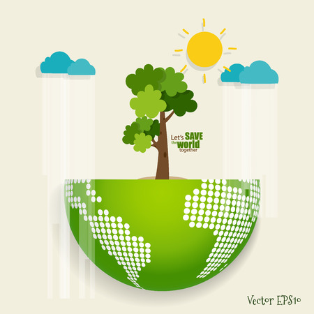 Eco friendly ecology concept with green eco earth and trees vector illustration