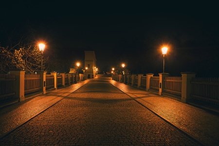 Beautiful night view of the street in prague Stock Photo