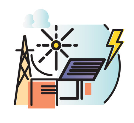 Grid tied solar energy icon as eps 10 file