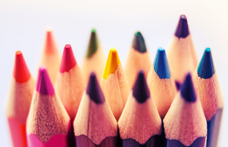 Closeup colorful pencil crayons vintage selective focus Stock Photo