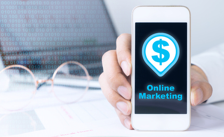 Business man is holding online marketing