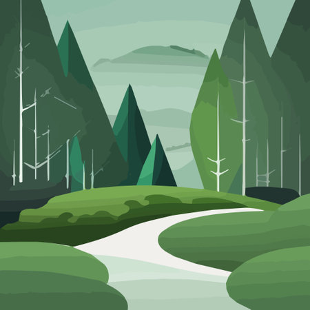 Pofałdowane wzgórza z rozproszonymi zielonymi drzewami minimalistyczna ilustracja tapeta wektor ilustracja natura plakat