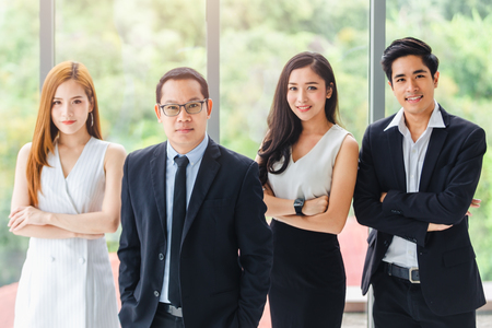 Asian business team standing portrait successful company workers