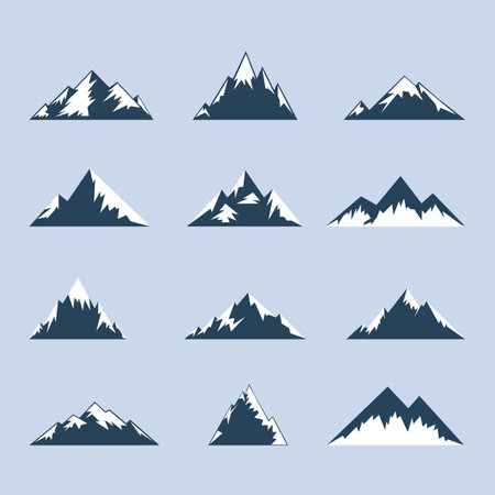 Set of vector icons of mountains tourism camping icons mountain travel labels and design elements vector