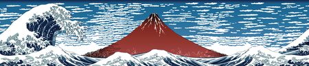 風景 富士山と波 写真素材