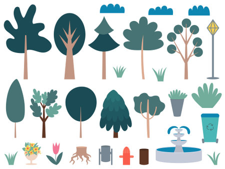 Vector set of trees and plants flat style on white background big flat style trees icons set Foto de archivo