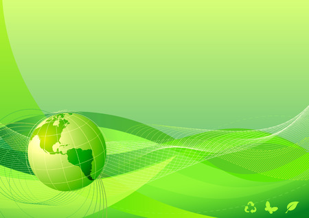 Vector illustration of green abstract lines background composition of curved lines and globe Stock fotó