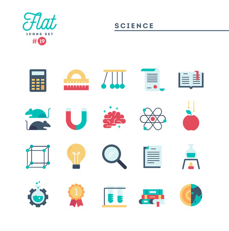 Science experiments laboratory studies and more flat icons set vector illustration