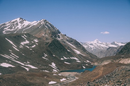 Beautiful landscape with calm lake and majestic mountains in indian himalayas ladakh region