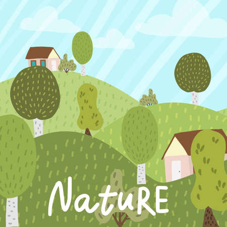 Vector illustration of the summer forest postcard on the theme of nature and ecology Vector Illustration