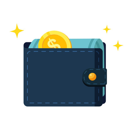 Blue wallet with paper money and coin banknotes flat design isolated icon vector illustration