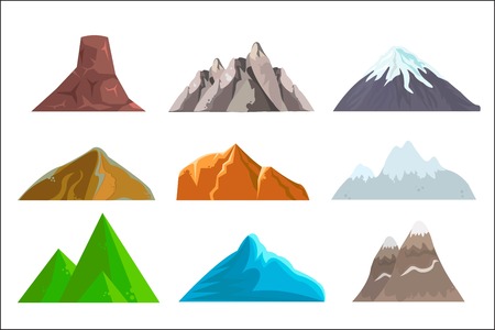 Cartoon hills and mountains set isolated landscape elements for web or game design