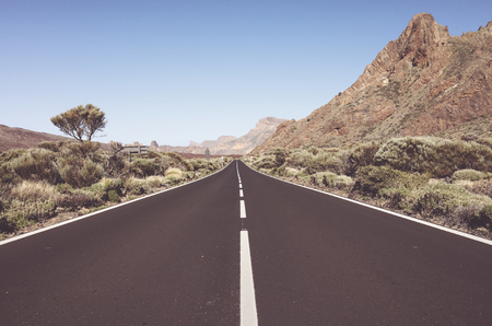 Vintage toned scenic road in teide national park tenerife spain Stock Photo