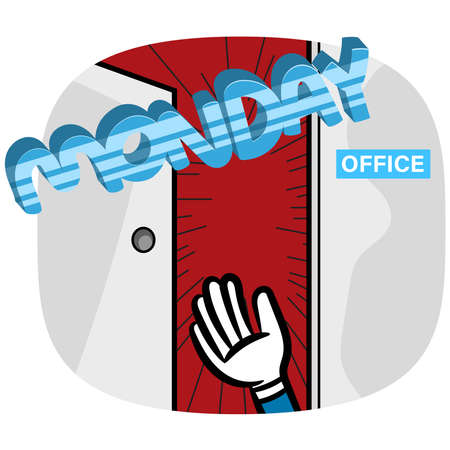 Young man hand open the door in the office working scene vector on a white background