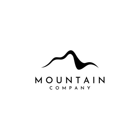 Vista del paisaje montañoso con un logotipo de diseño minimalista para fotógrafos escaladores y aventureros Foto de archivo