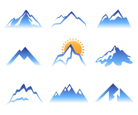 9 estilizadas montañas signos sobre fondo blanco - 32889901