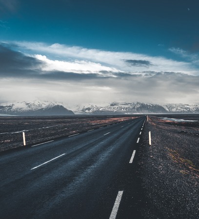 Street highway ring road no 1 in iceland with view towards mountain southern side if the country