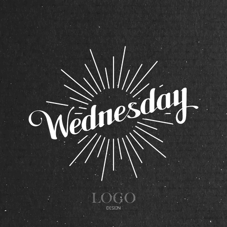 Vector typographical illustration with ornate word wednesday and light rays on the black cardboard texture