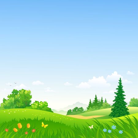 Ilustracja wektorowa pięknego wiosennego krajobrazu