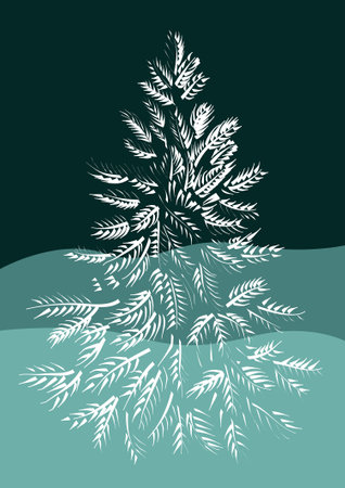 Hand drawn line art new year tree element for design Фото со стока