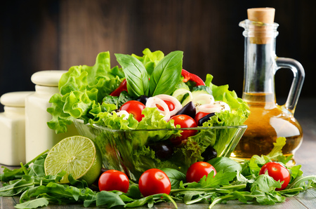 Composition with vegetable salad bowl balanced diet Stock Photo