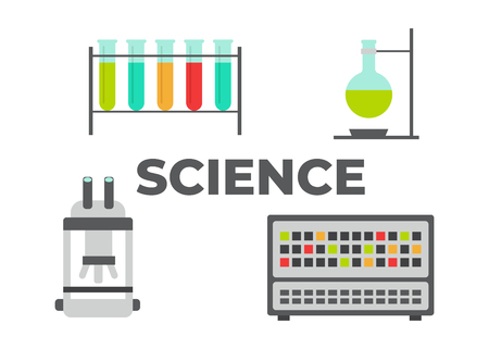 Biology flat icons biology laboratory workspace in flat style