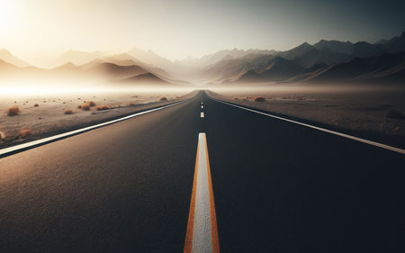 Long straight road long distance road surface Stock Photo