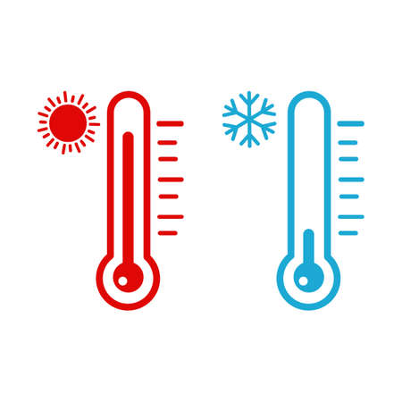 deux thermomètres chaud et froid. sur fond blanc. illustration vectorielle