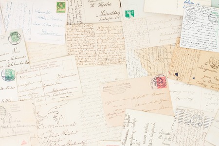 Conjunto de cartas escritas a mano antiguos de época antigua fondo Foto de archivo