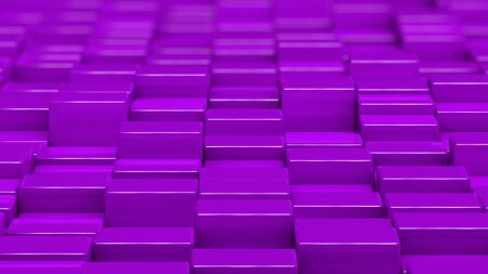 Grid of purple cubes in a randomized pattern medium shot 3d computer generated background image Stock Photo