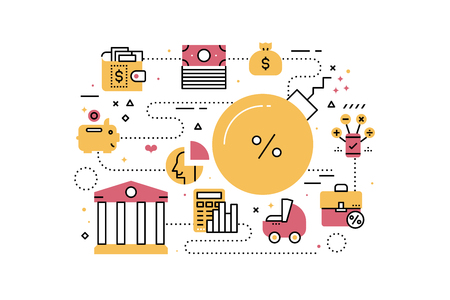 Debt finance and banking line icons illustration design in modern style with related icons ornament concept for website app web banner Stock Photo