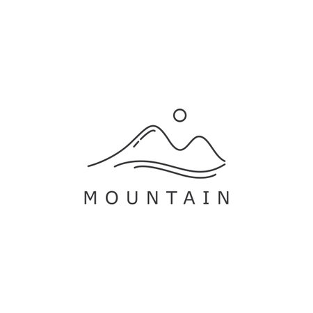 Dibujo lineal de paisaje simple de un logotipo de montaña