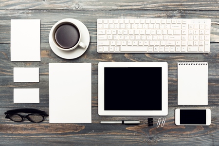 Workplace with tablet and keyboard Stock Photo