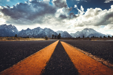 Asphalt road in grand teton national park wyoming usa