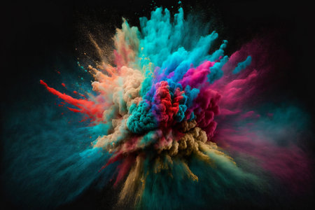 Explosion of coloured powder on black abstract colors