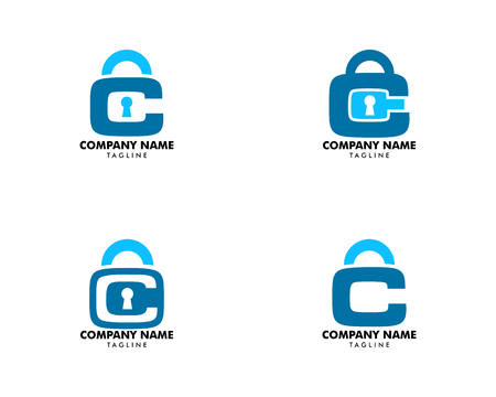 Set of padlock letter c logo template