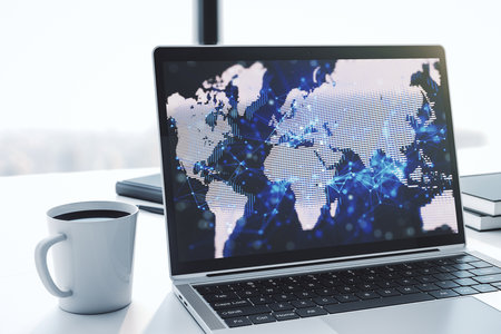 Abstract creative world map on modern laptop screen international trading concept 3d rendering Stock Photo