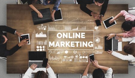 Digital marketing technology solution for online business concept graphic interface showing analytic diagram of online market promotion strategy on digital advertising platform via social media