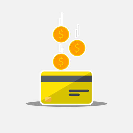 Cash get a bank card yellow white stroke shadow icon vector isolated