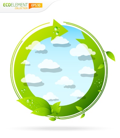 Green design element template recycle with clouds and leafs