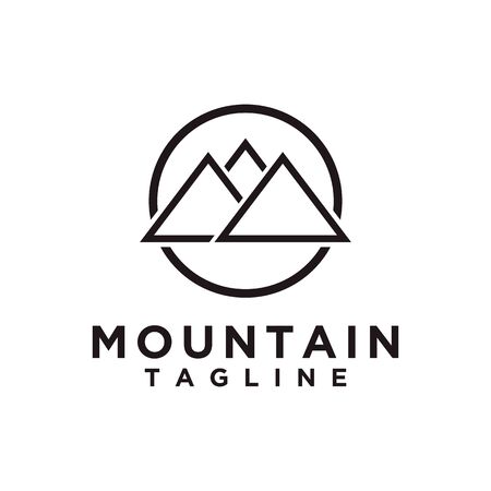 Diseño de logotipo de montaña o colina o pico. Icono de campamento o aventura, símbolo de paisaje y se puede utilizar para marcas de viajes y turismo. Color azul estilo minimalista