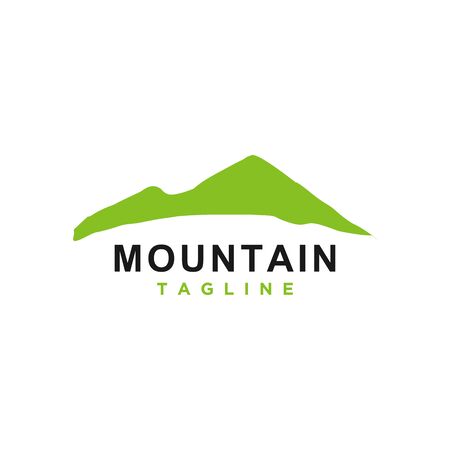 Vector de diseño de logotipo de montaña o colina o pico. Icono de campamento o aventura, símbolo de paisaje y se puede utilizar para viajes y marcas turísticas. Color verde de estilo minimalista.