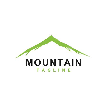 Vector de diseño de logotipo de montaña o colina o pico. Icono de campamento o aventura, símbolo de paisaje y se puede utilizar para marcas de viajes y turismo. Color verde de estilo minimalista.