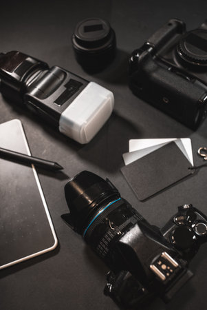 Photographic equipment on desk