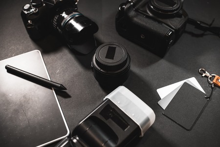 Photographic equipment on desk