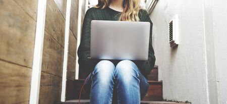 Student woman using notebook working concept