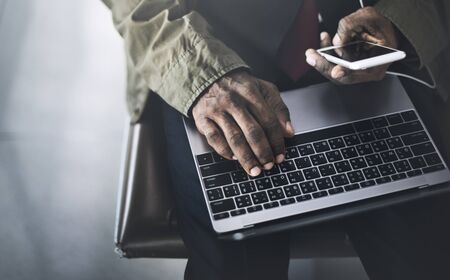 Businessman working computer lifestyle concept Stock Photo