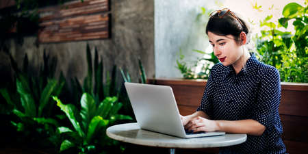 Computer internet cafe casaul thinking browing concept Stock Photo